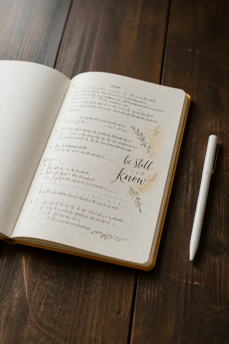 Open Scripture Notebook on Rustic Table