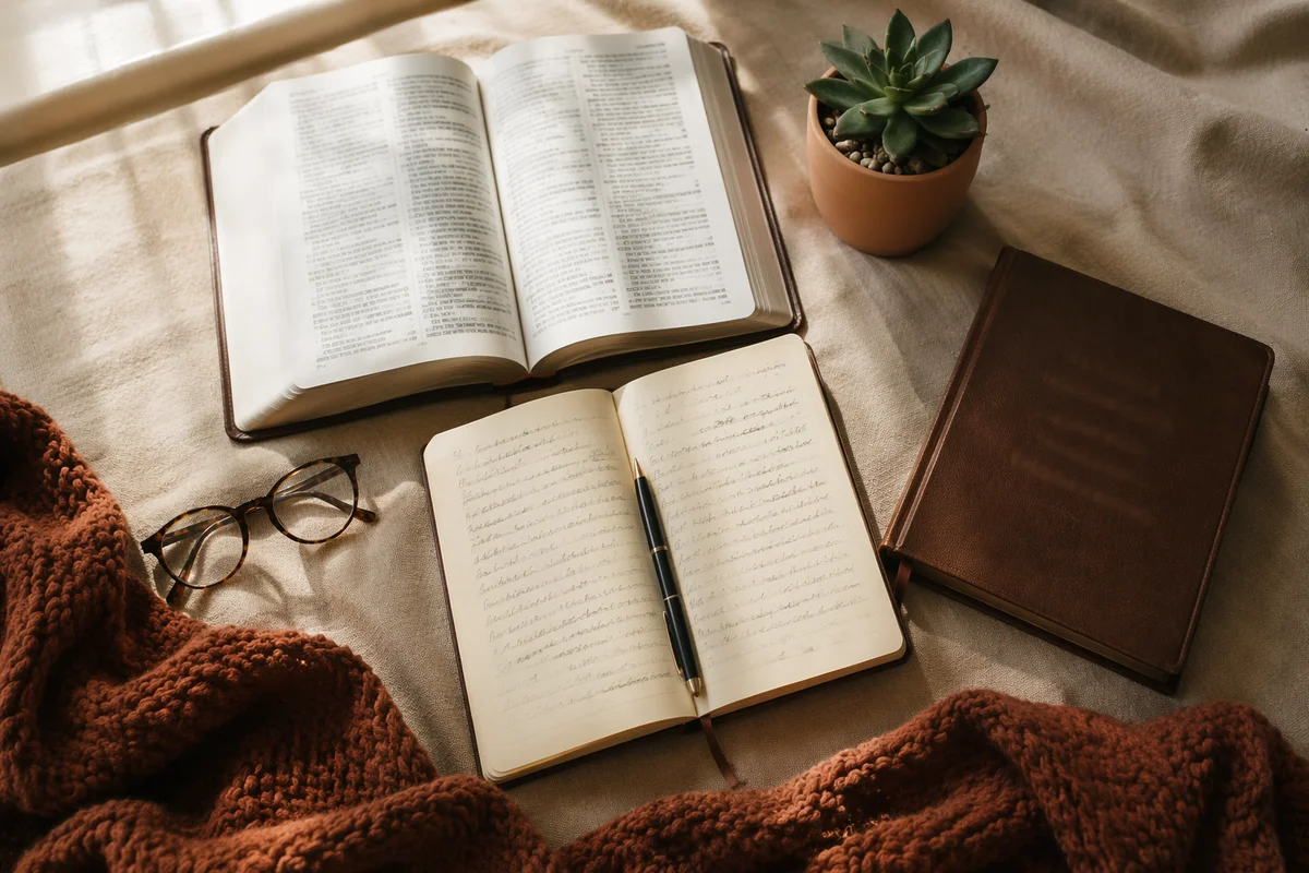 Cozy Scripture Study Notebook Flat Lay