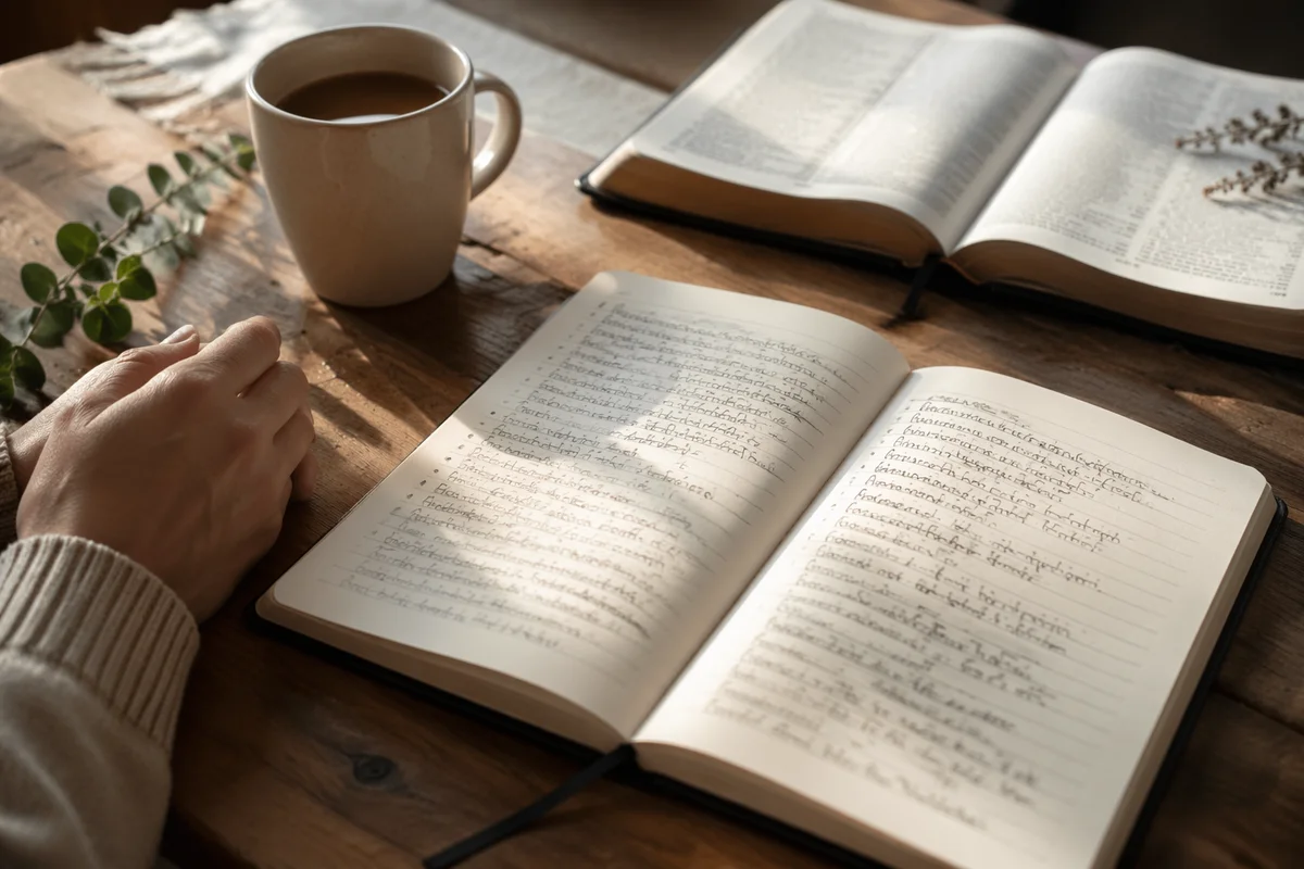 Morning Scripture Notebook on Rustic Table