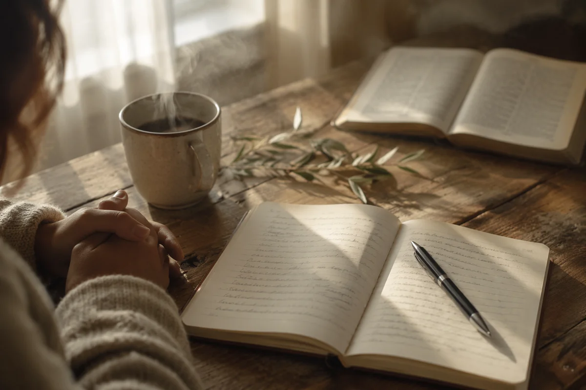 Morning Scripture Notebook on Oak Table