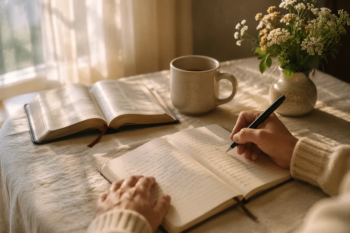 Morning Scripture Notes on Linen Table