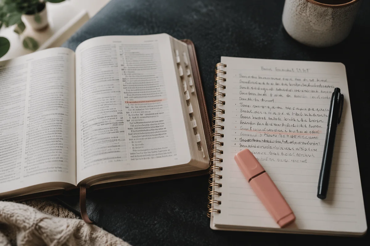 Morning Scripture Notes on Dark Tabletop