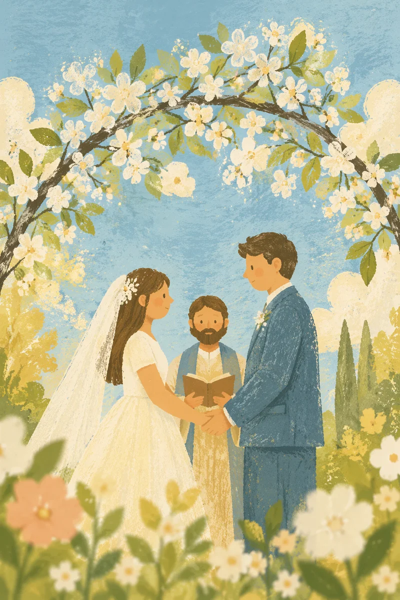 Sunny Garden Wedding Arch Blossoms Close-Up