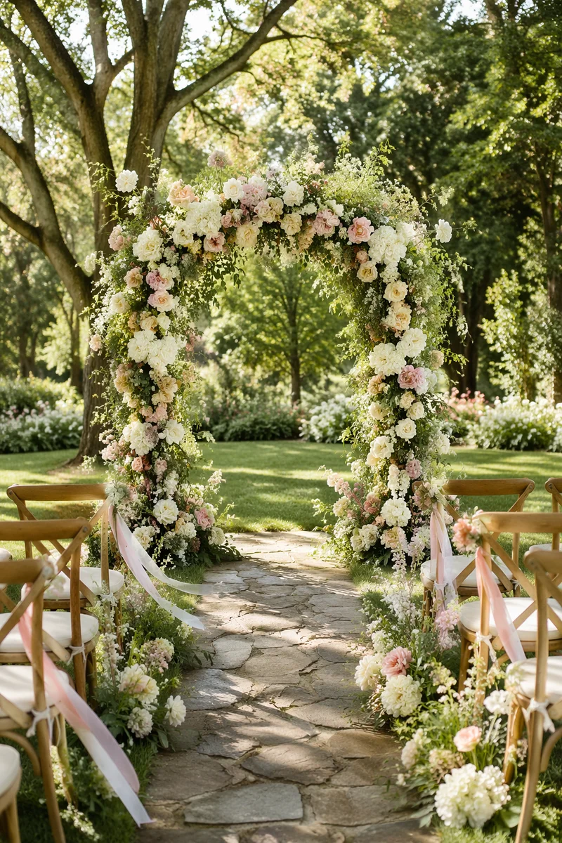 Sunny Garden Wedding Arch with Flowers