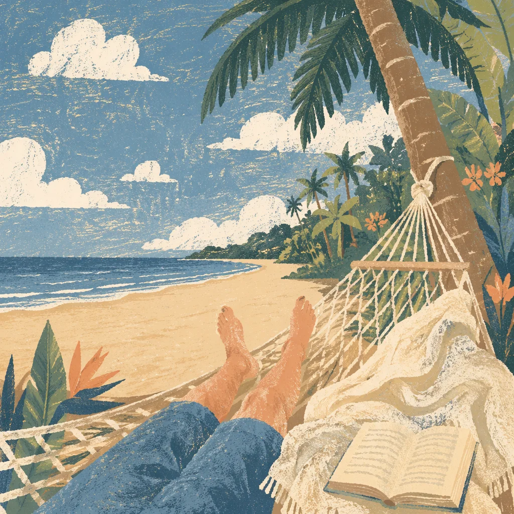 Relaxing Hammock Reading on Tropical Beach