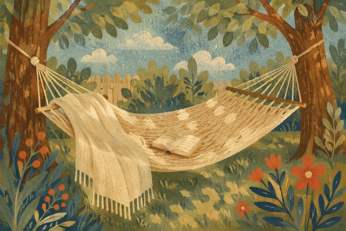 Peaceful Backyard Hammock Reading Scene