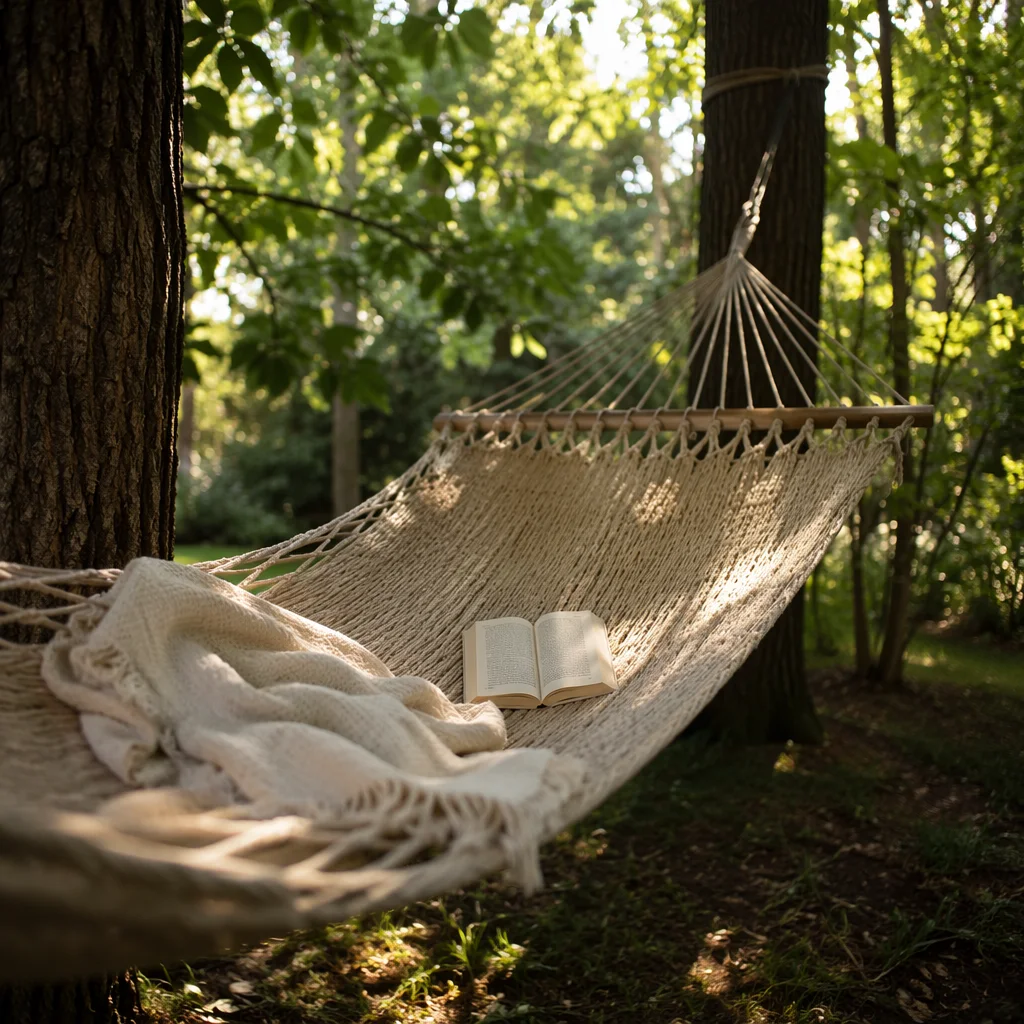 Relaxing Backyard Hammock Reading Scene