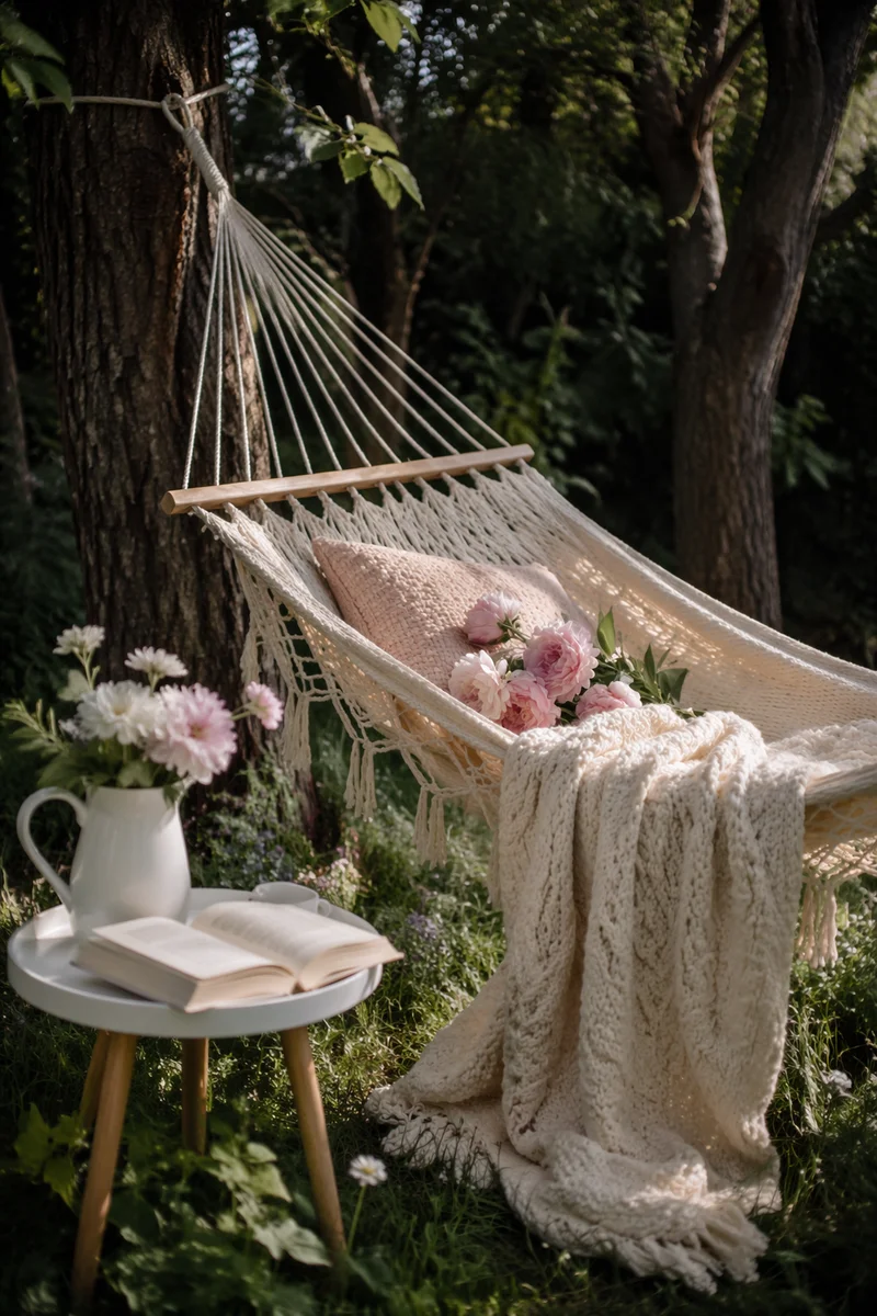 Peaceful Garden Hammock Reading Nook