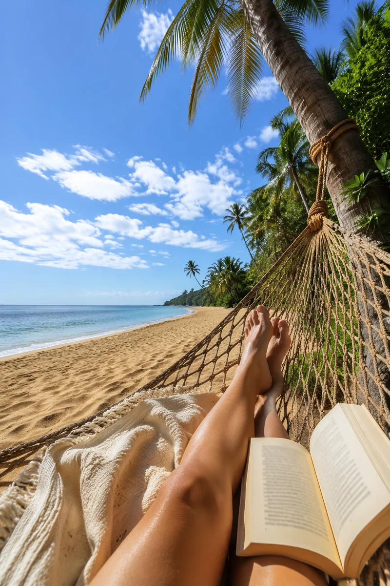 Relaxing Hammock View on Tropical Beach