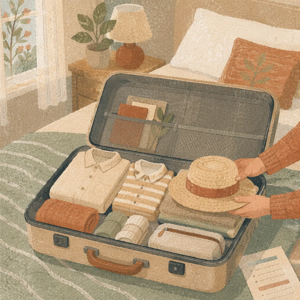 Packing Suitcase in Calm Spring Bedroom