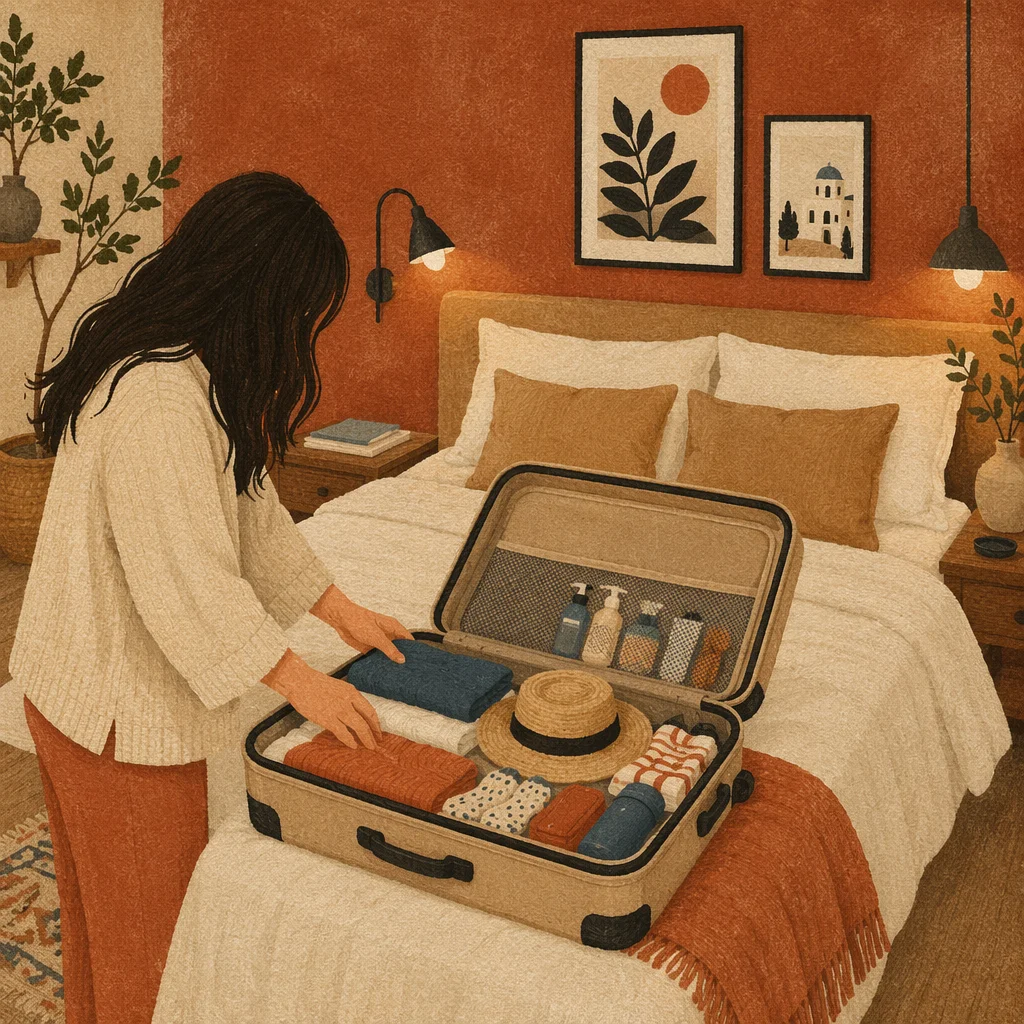 Cozy Bedroom Travel Packing Scene