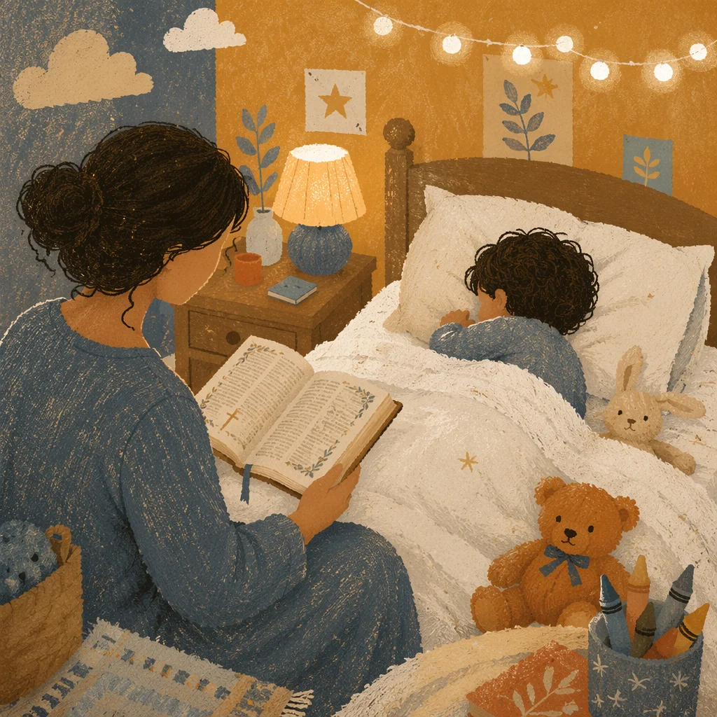Parent Reading Scripture at Bedtime