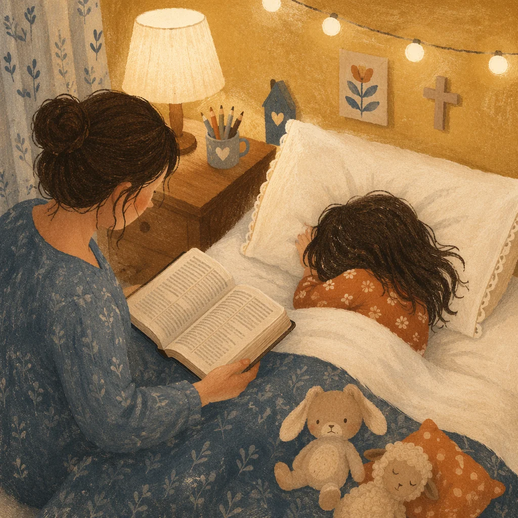 Parent Reading Bible at Childs Bedtime