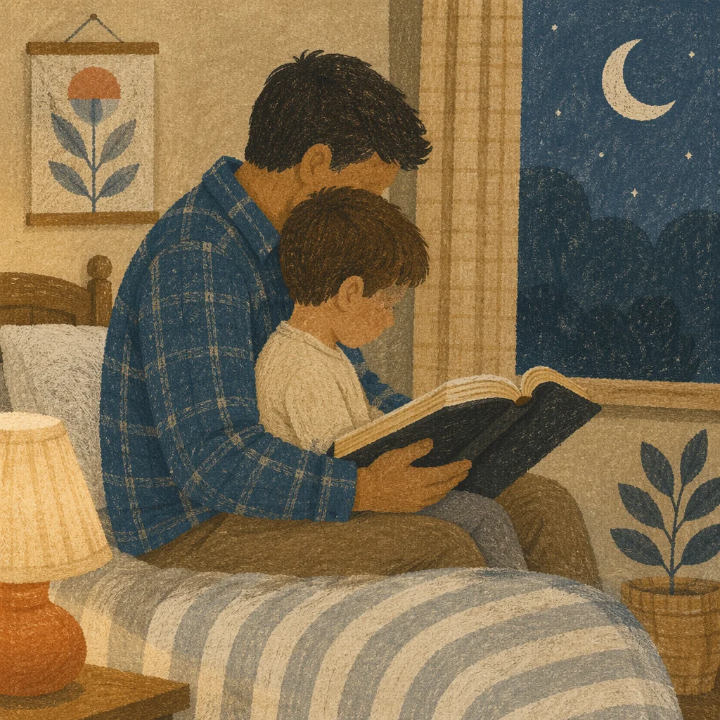 Parent Reading Bible at Childs Bedtime