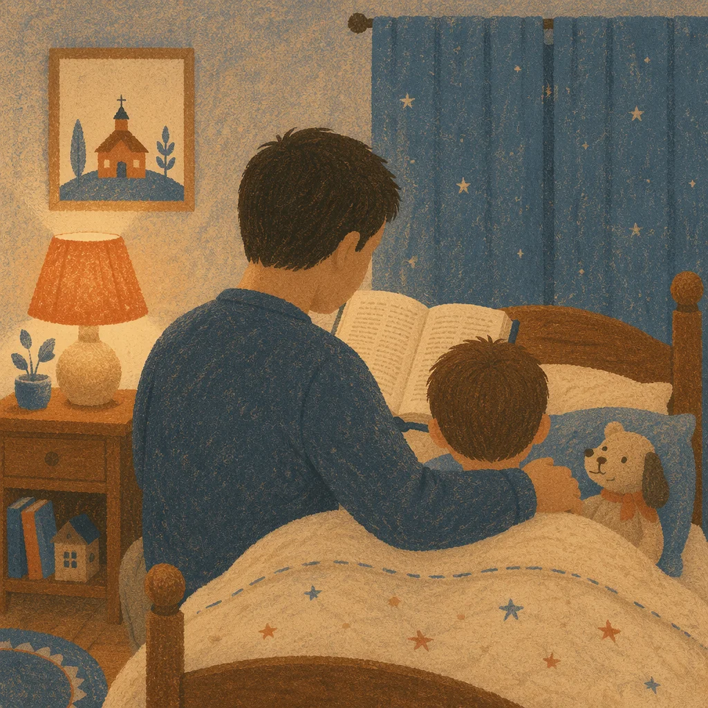 Parent Reading Bible at Child's Bedtime
