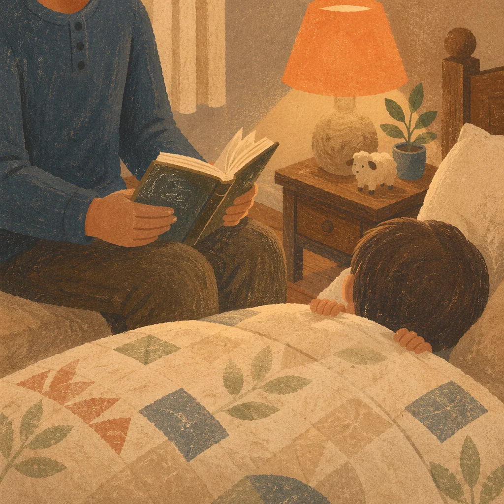 Parent Reading Bible at Peaceful Bedtime