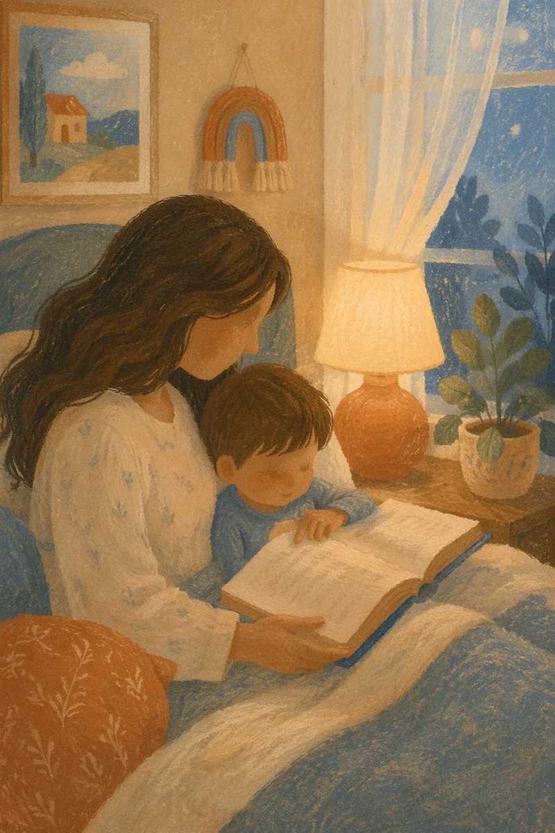 Parent Reading Bible to Child at Bedtime