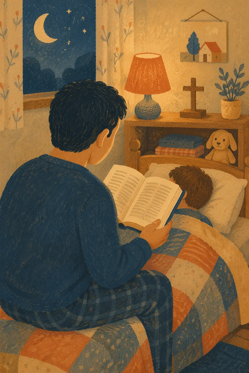 Parent Reading Bible at Child Bedtime