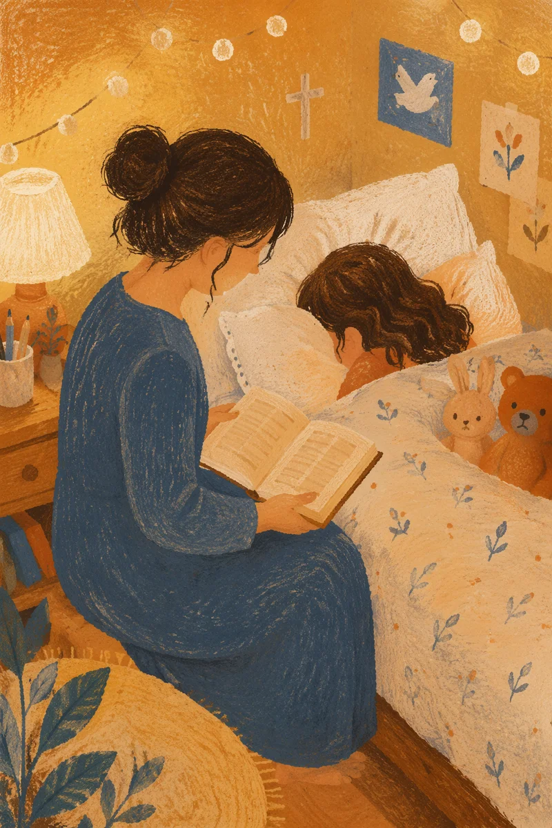 Parent Reading Bible at Child Bedtime