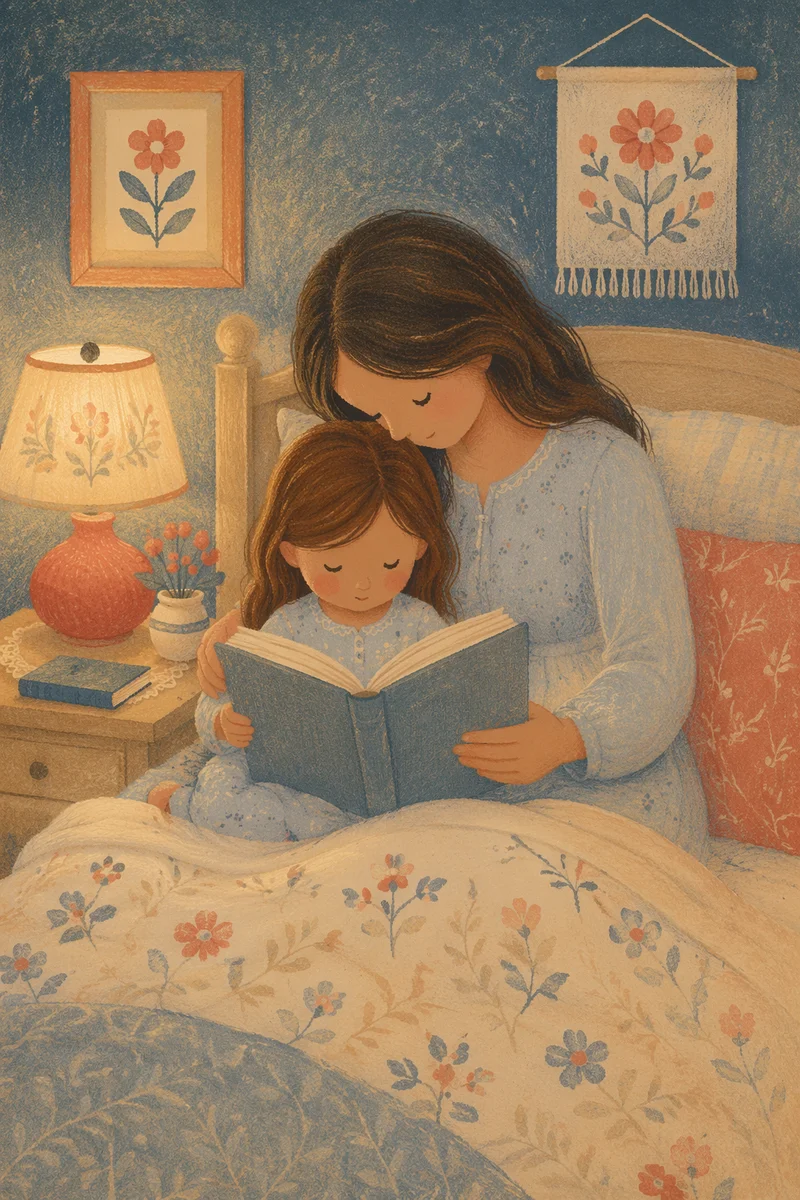 Parent Reading Bible With Child at Bedtime