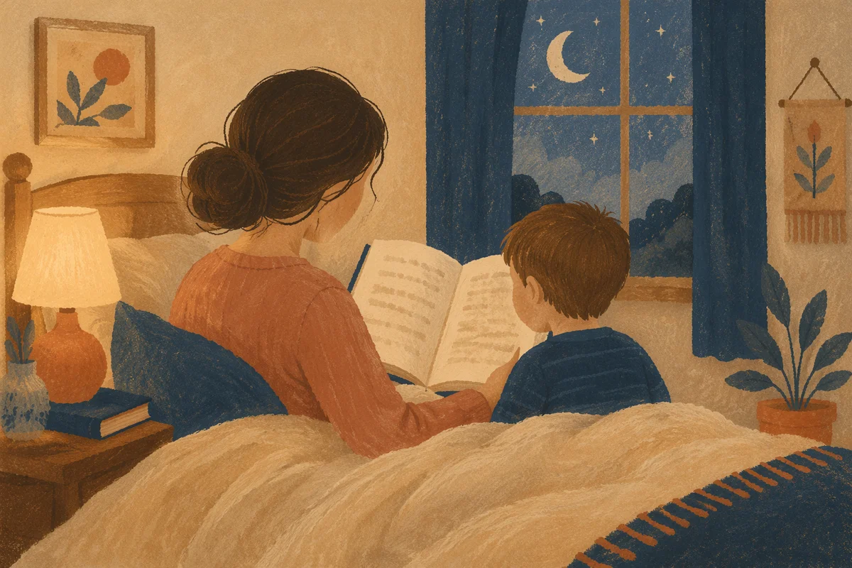 Parent Reading Bible to Child at Bedtime