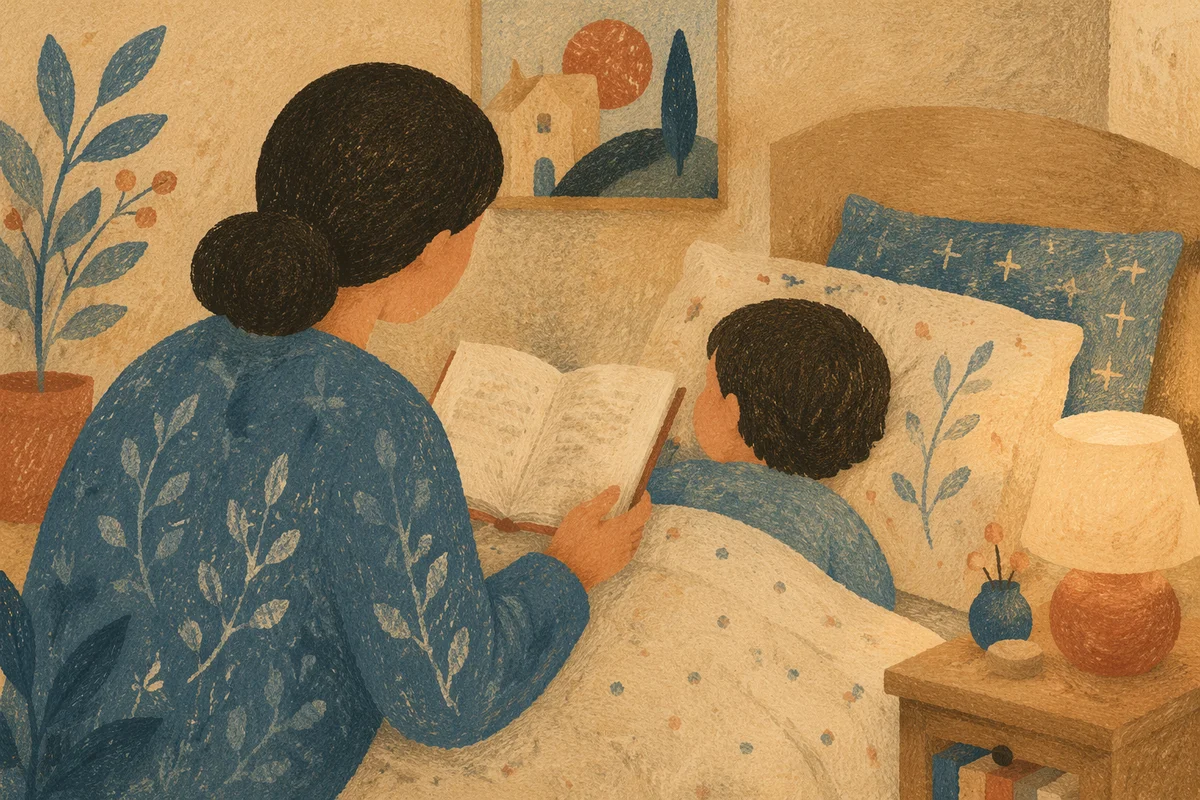 Parent Reading Scripture to Child at Bedtime