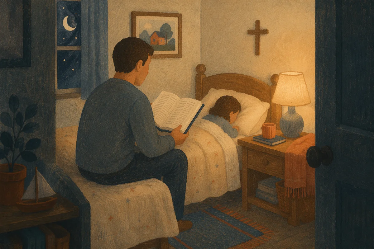 Bedtime Bible Reading in Cozy Bedroom