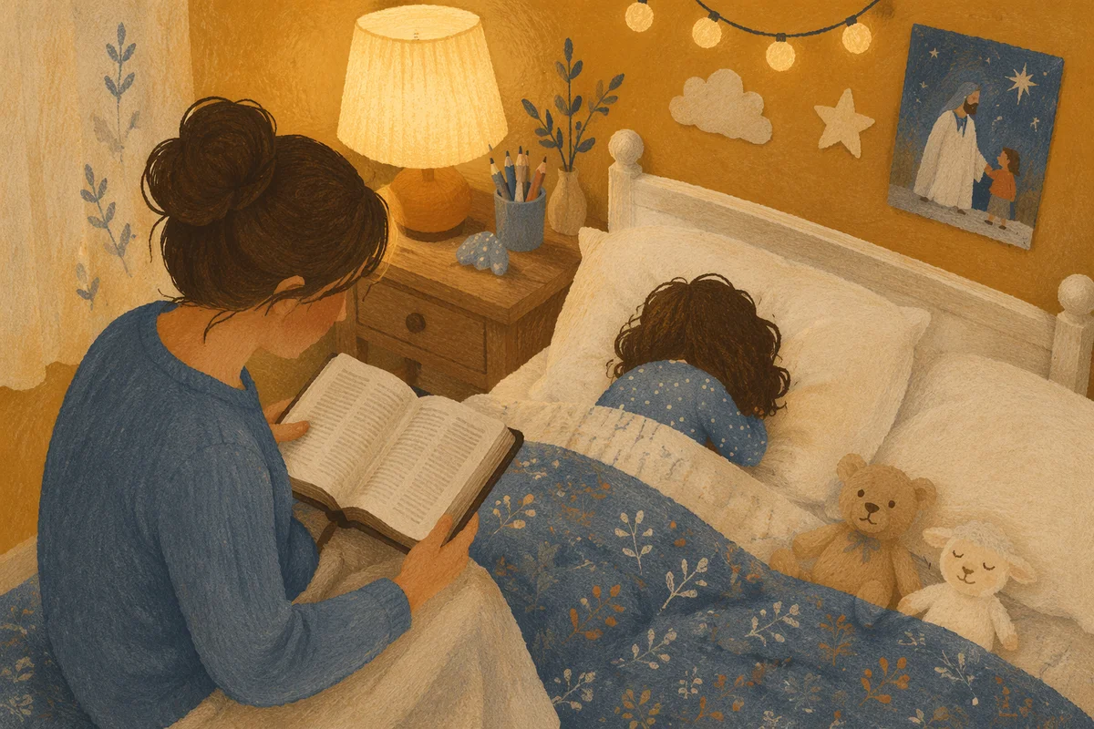 Parent Reading Bible at Childs Bedtime
