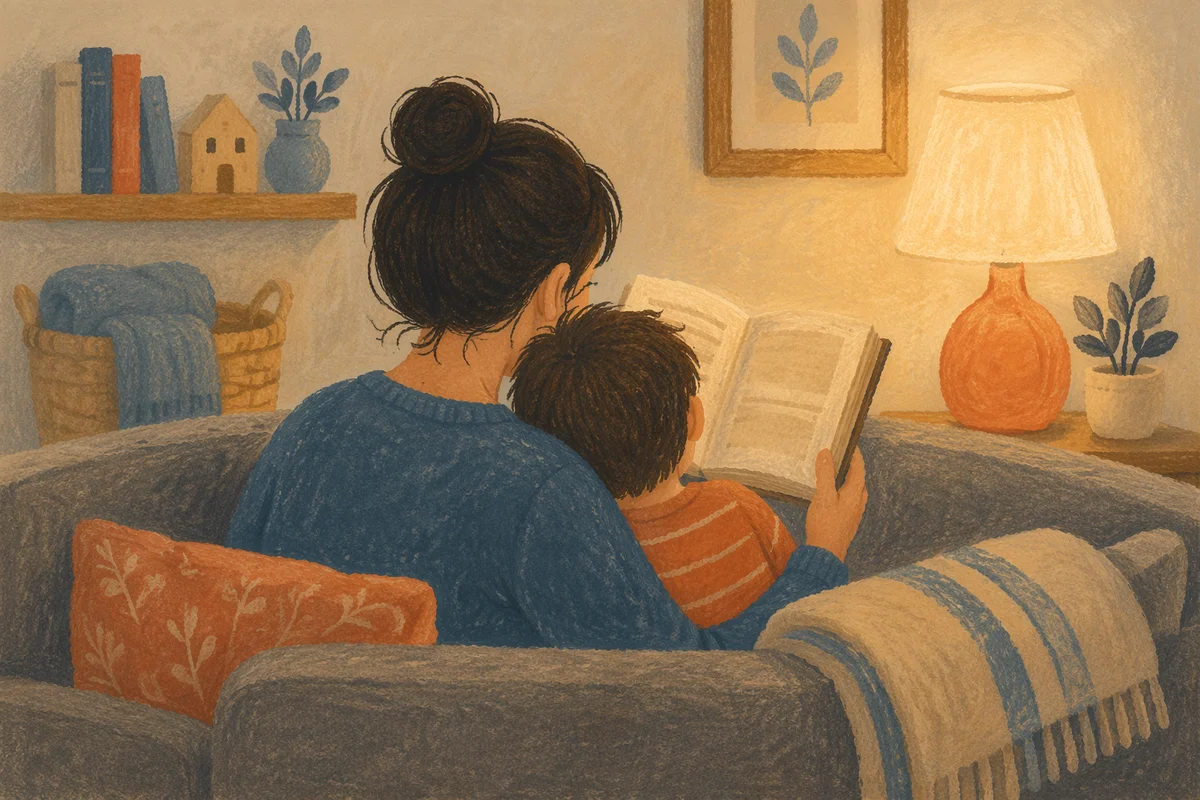 Parent Reading Bible to Child at Bedtime