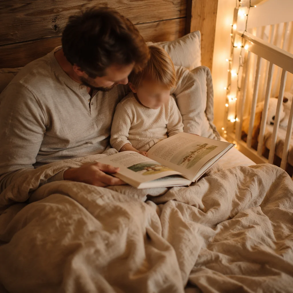 Parent Reading Bible to Child at Bedtime