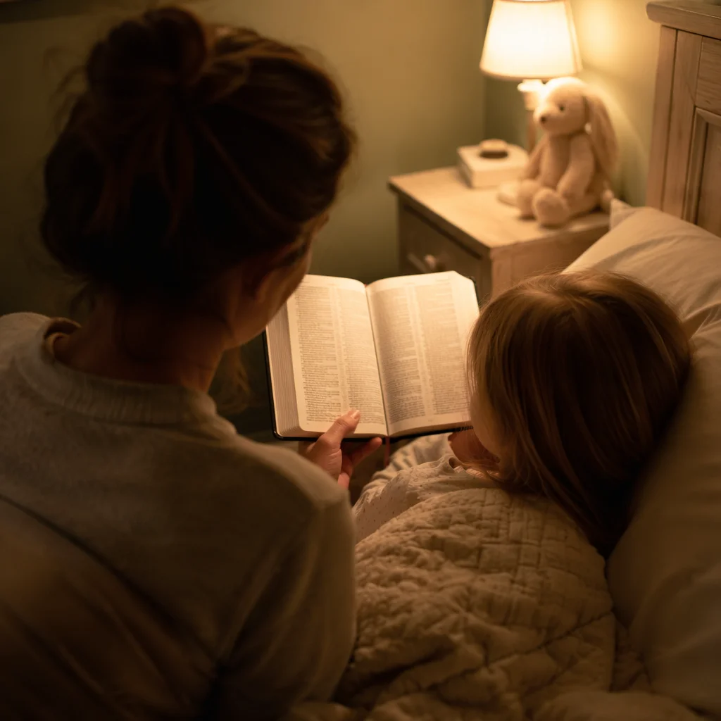 Bedtime Bible Reading in Cozy Bedroom