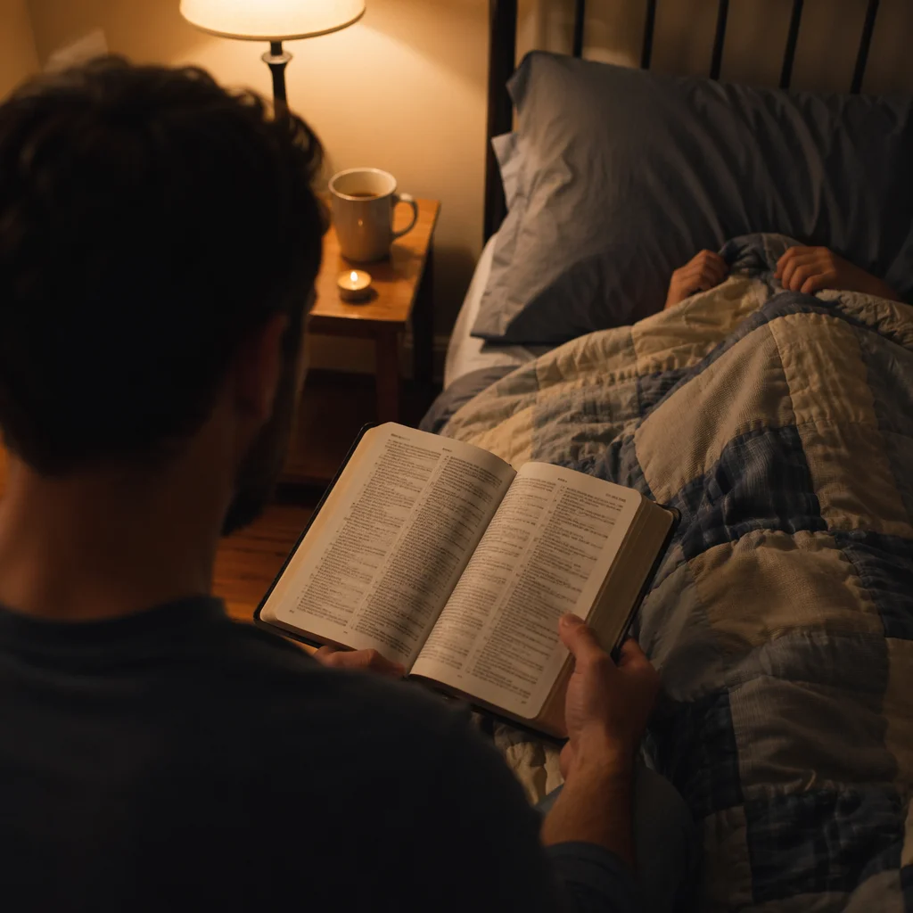 Parent Reading Bible at Child Bedtime
