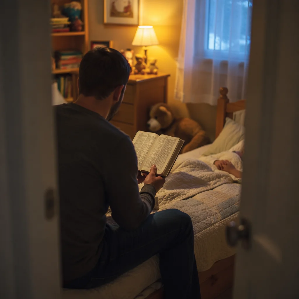 Parent Reading Bible at Child Bedtime