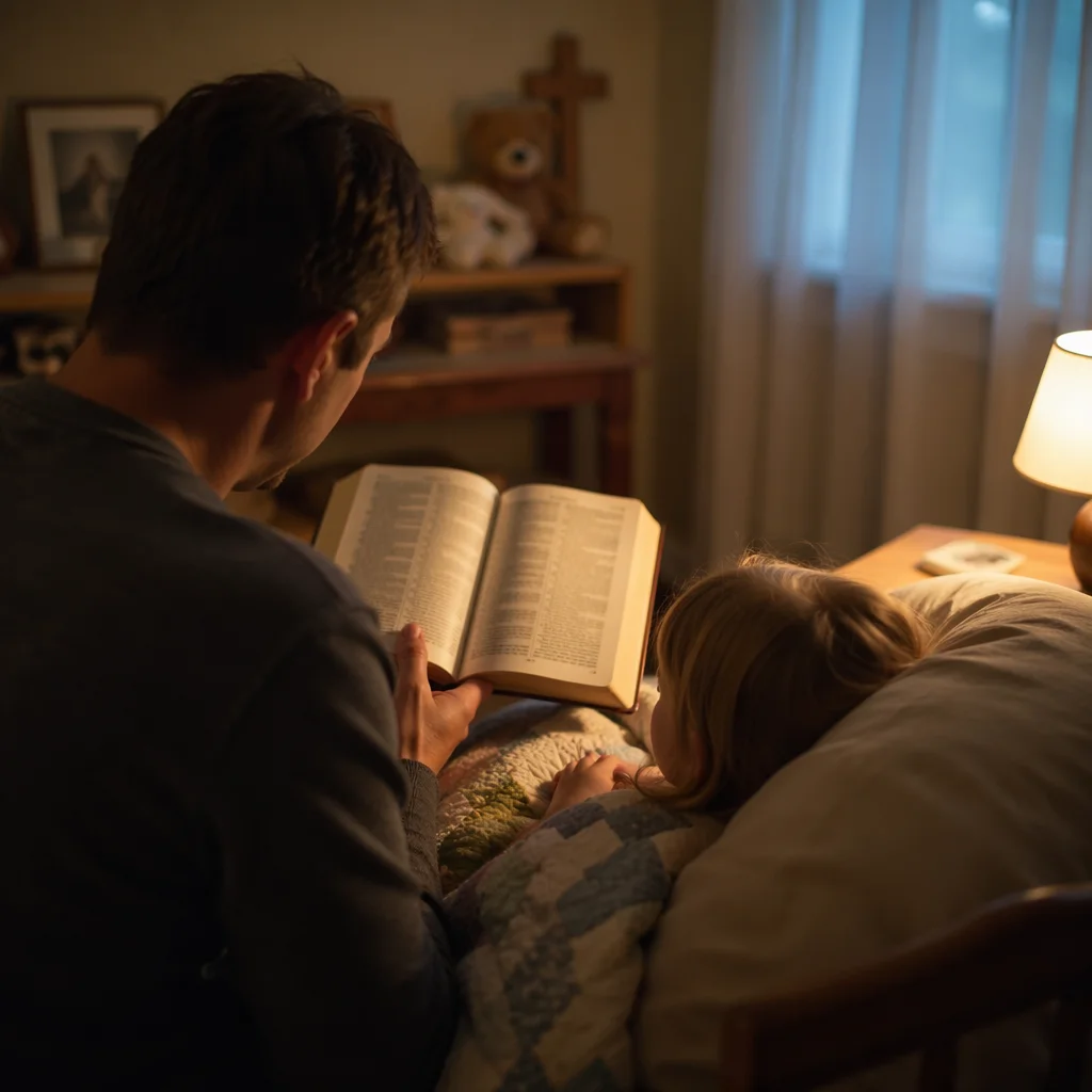 Parent Reading Bible at Bedtime