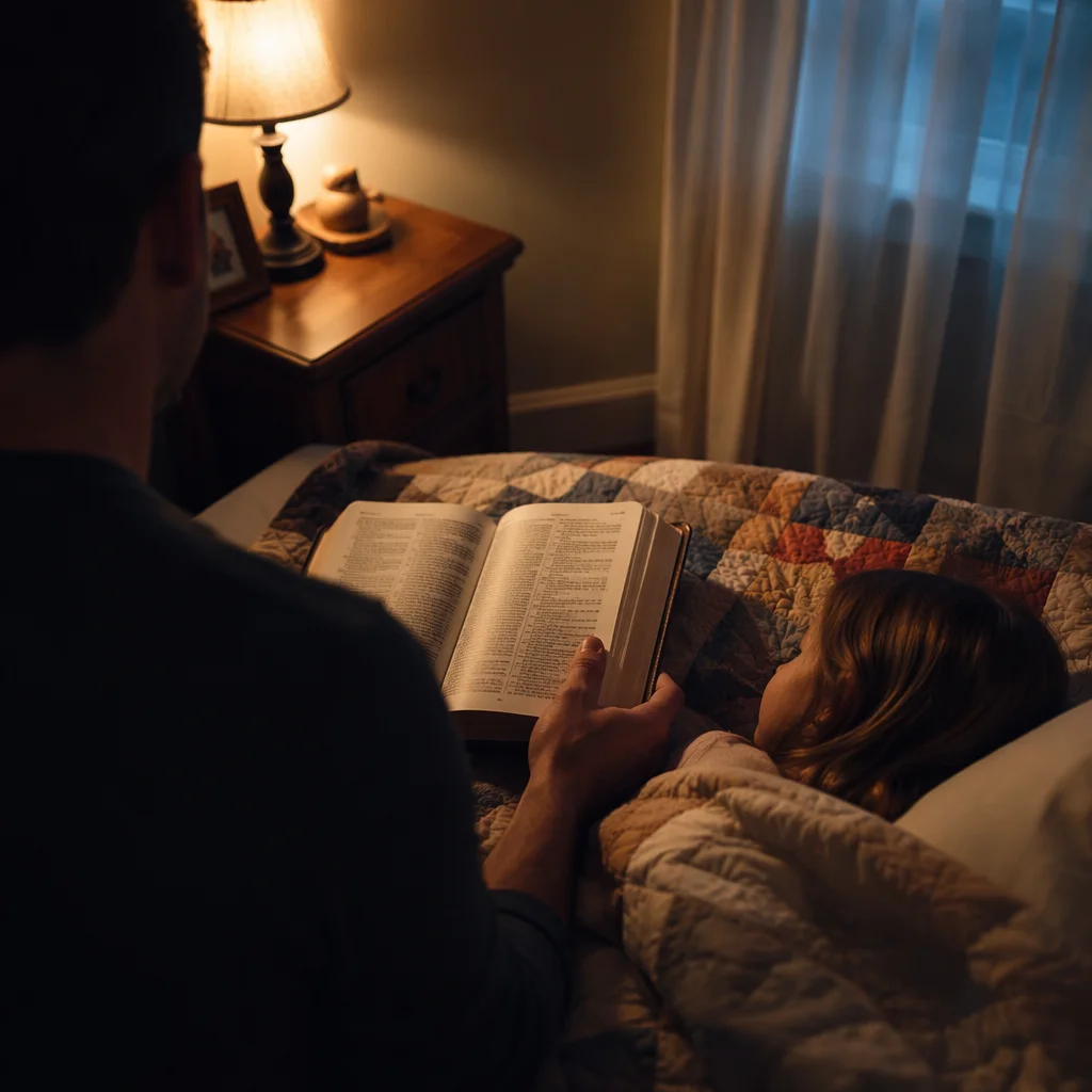 Parent Reading Bible at Child’s Bedtime