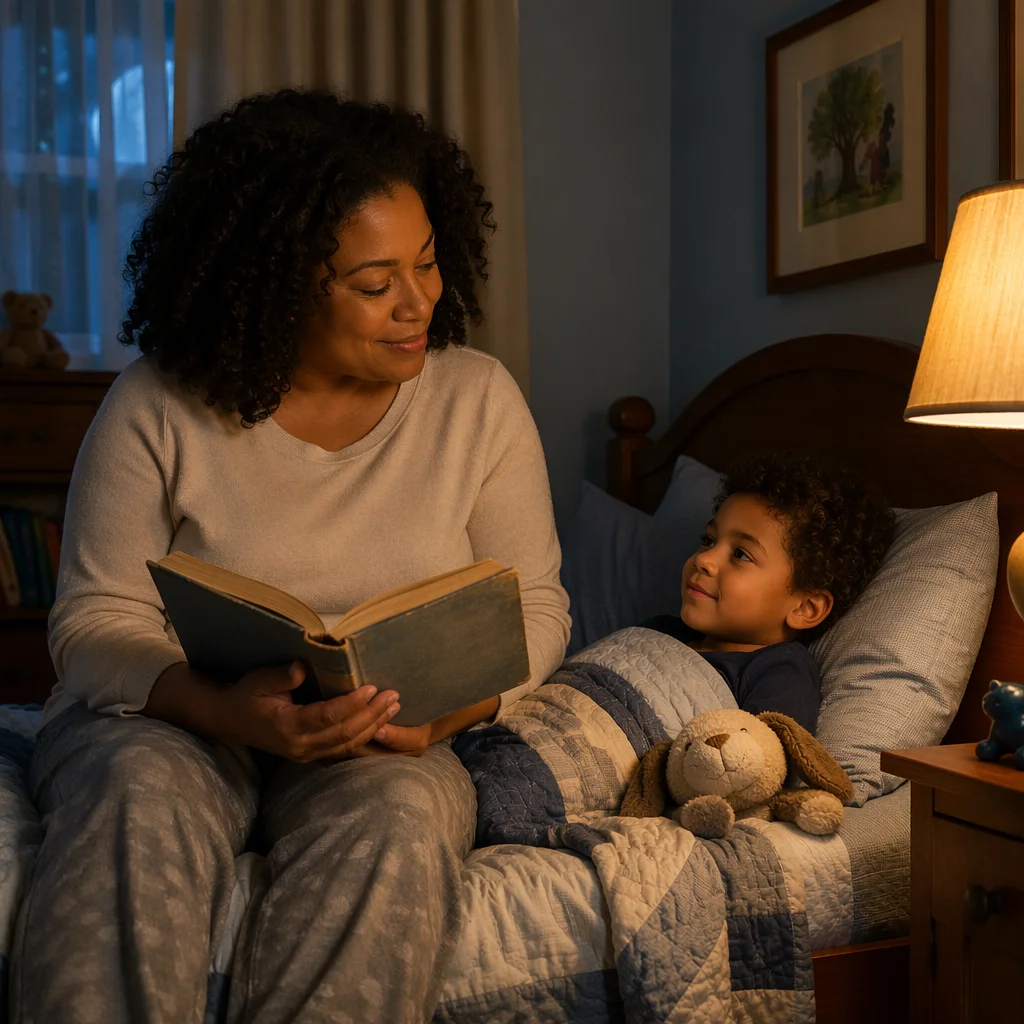 Mother Reading to Child at Bedtime