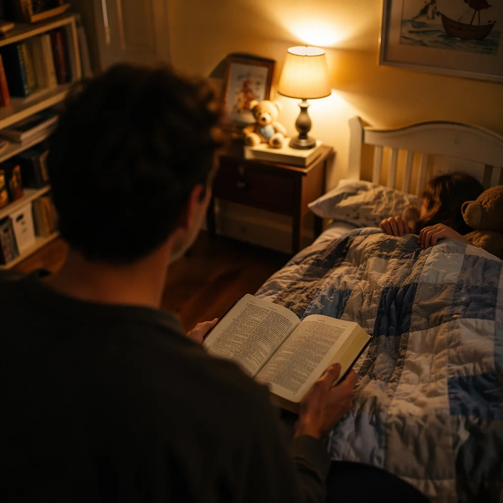 Bedtime Bible Reading in Cozy Child's Room