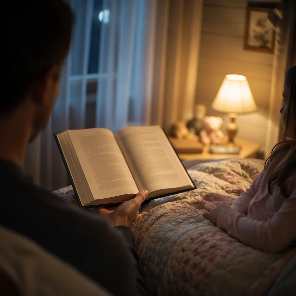 Parent Reading Bible at Child Bedtime