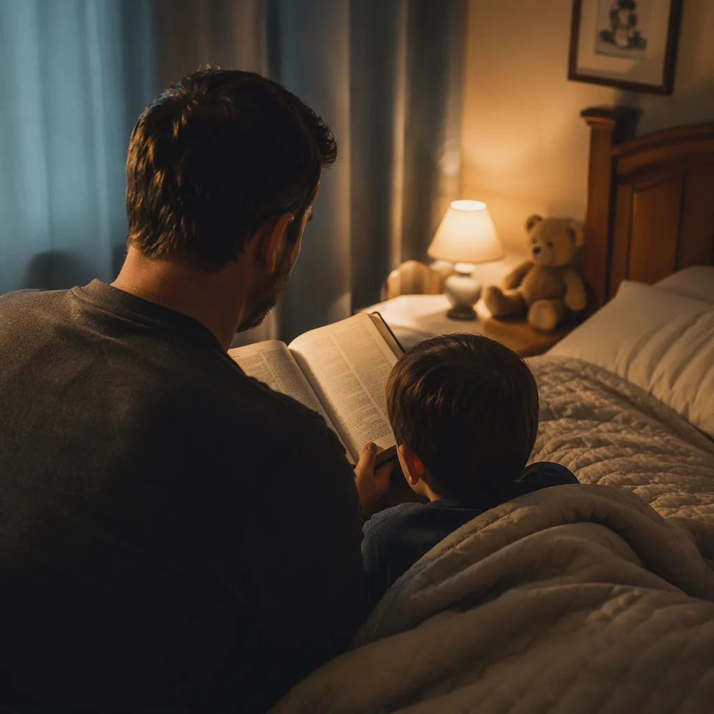 Parent Reading Bible at Child Bedtime