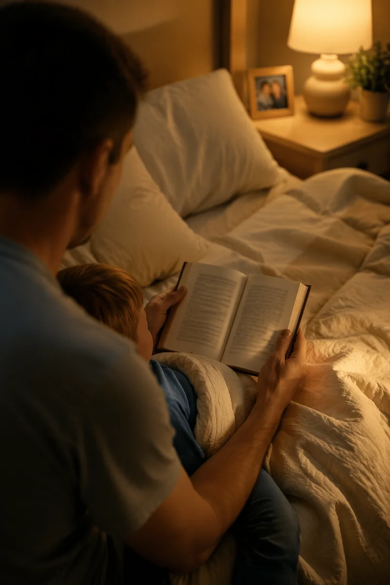 Parent Reading Scripture to Child at Bedtime