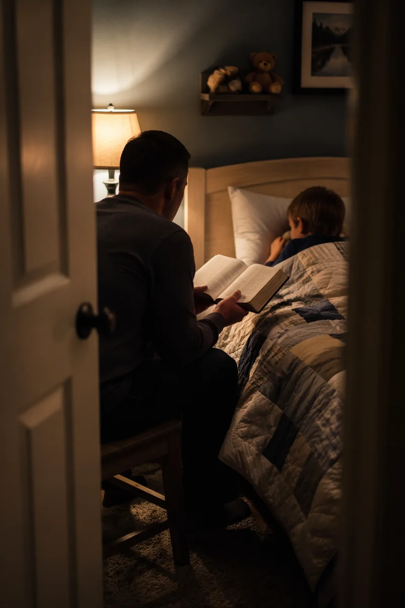 Parent Reading Bible at Child Bedtime
