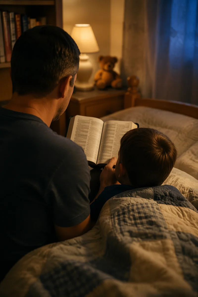 Parent Reading Bible at Child Bedtime