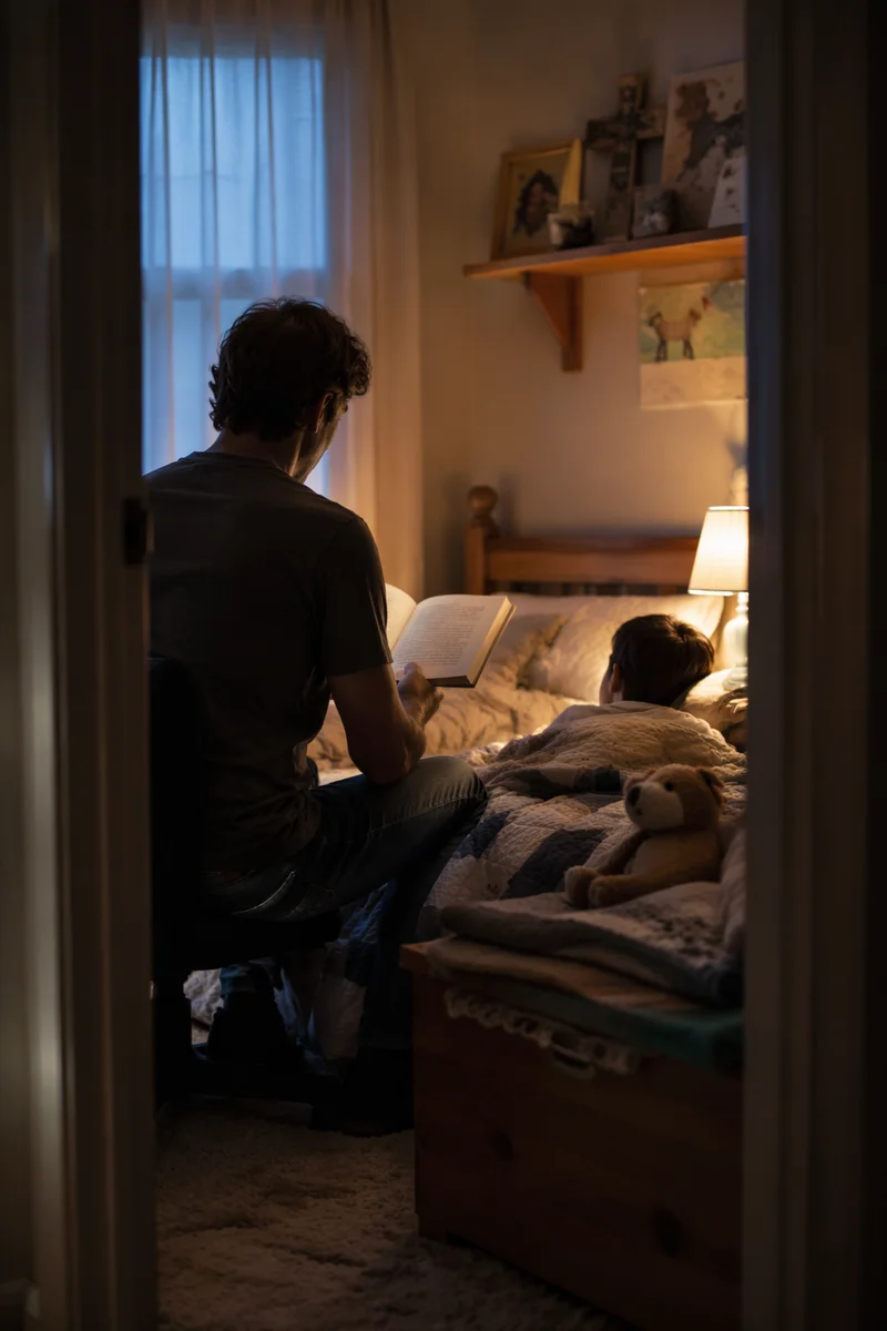 Parent Reading Bible at Child Bedtime