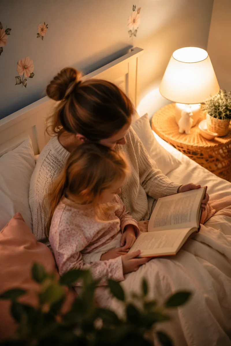 Parent Reading Bible to Child at Bedtime
