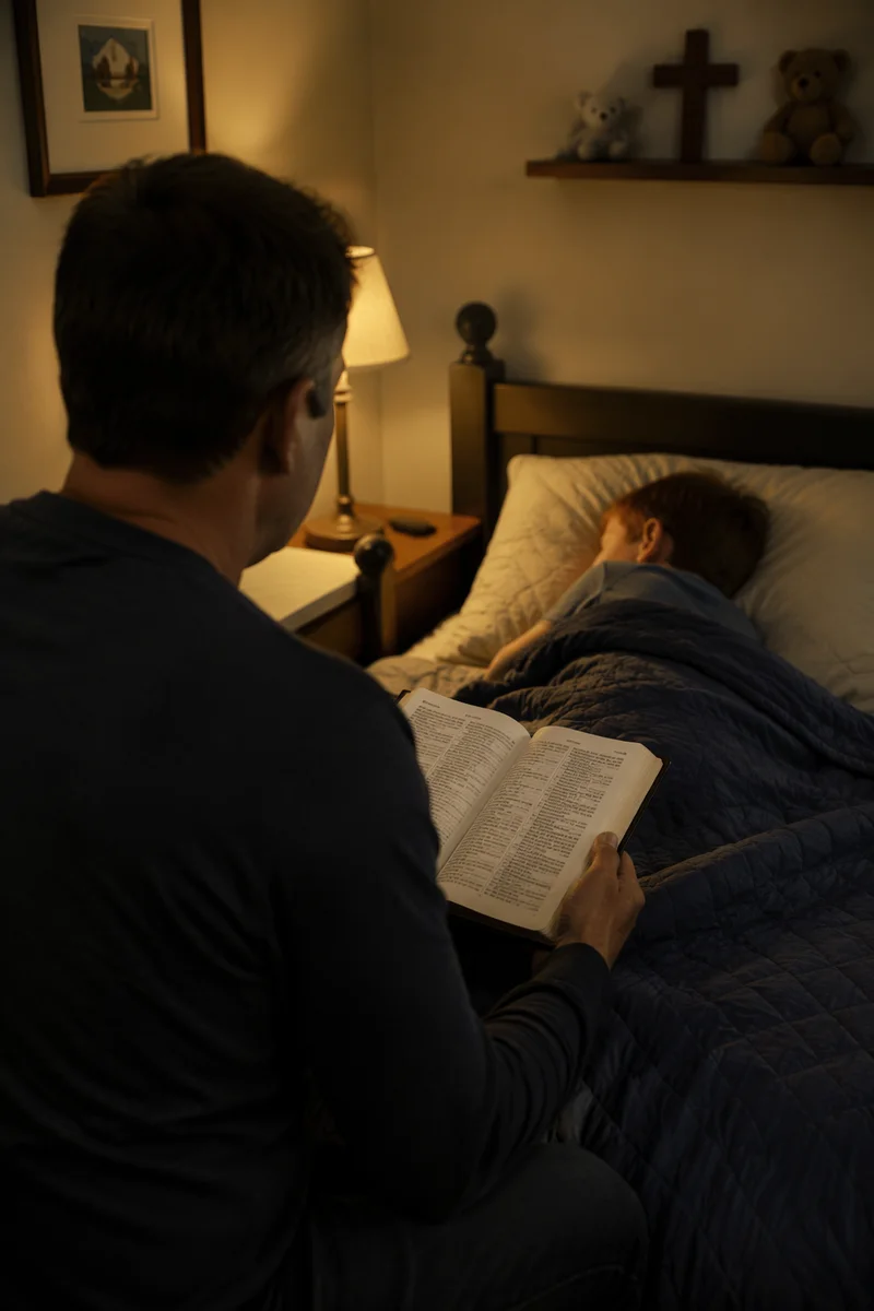 Parent Reading Bible at Child Bedtime
