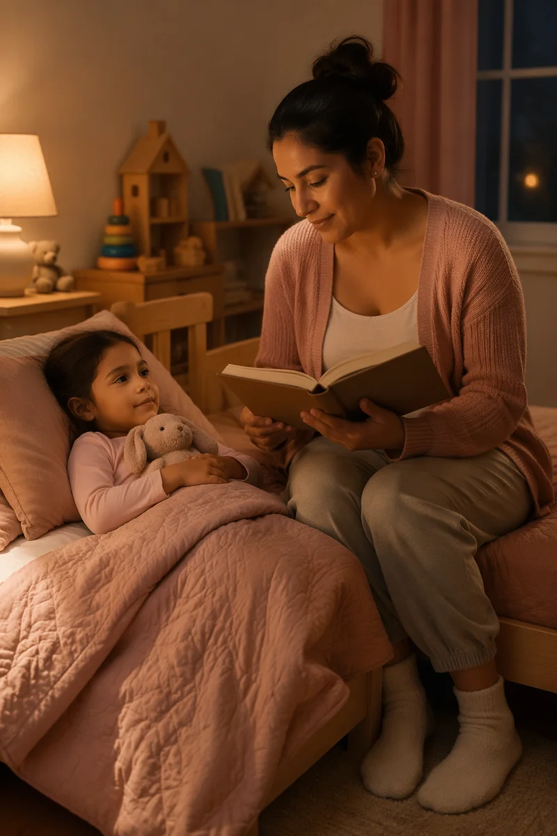 Mother Reading Bedtime Story to Daughter