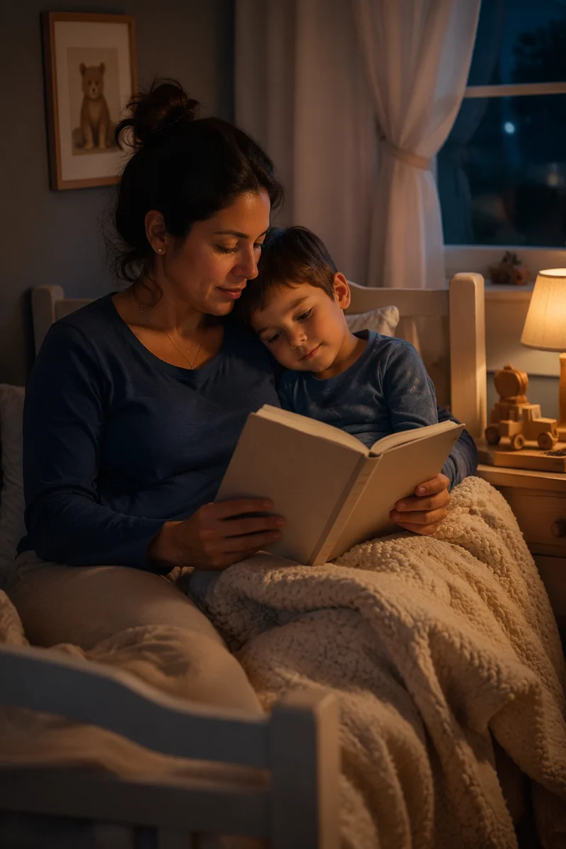 Mother Reading Bedtime Story to Son