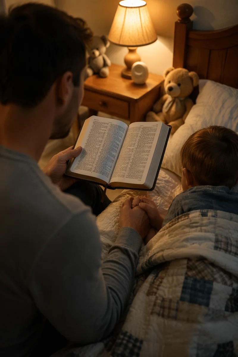 Parent Reading Bible at Child Bedtime