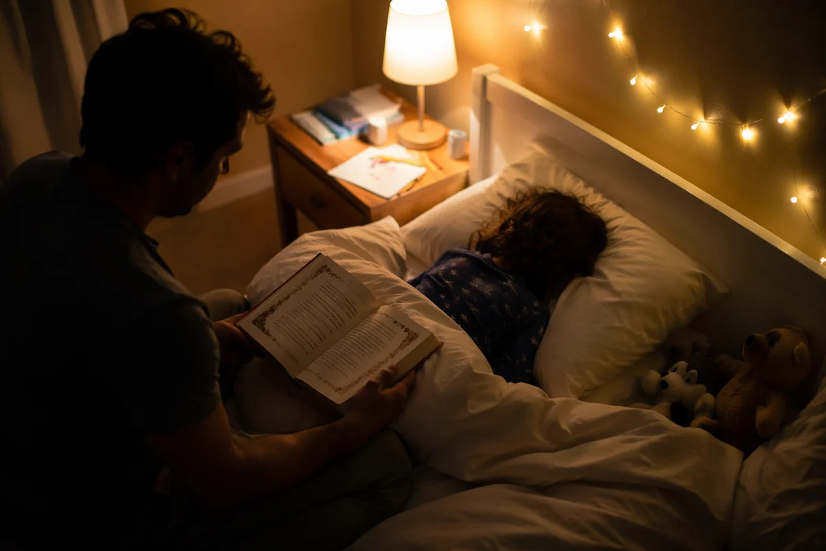 Parent Reading Bible at Child Bedtime