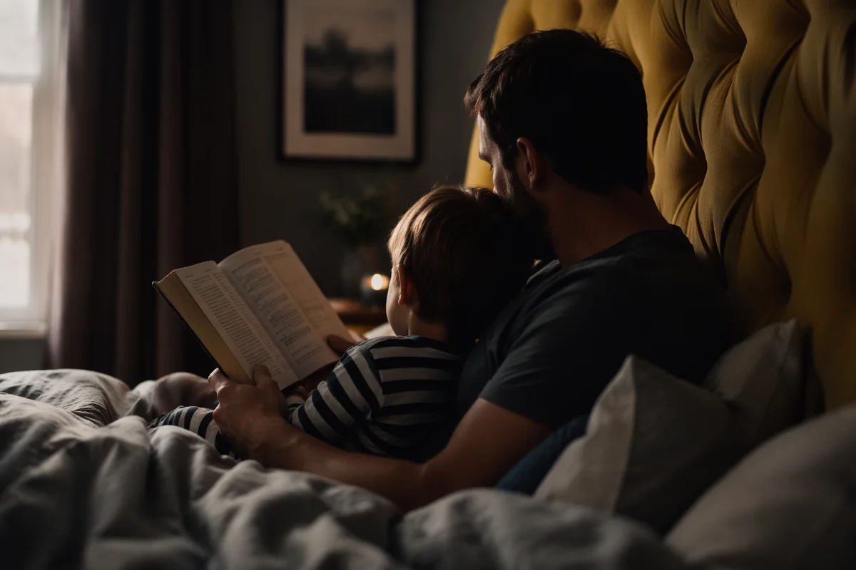 Parent Reading Scripture to Child at Bedtime